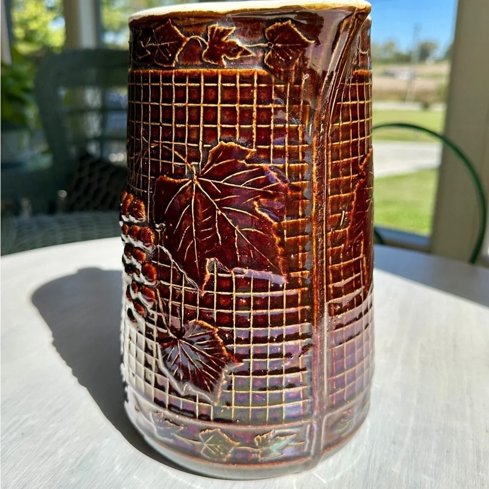 ANTIQUE, NORTH STAR POTTERY, “GRAPES ON LATTICE” PITCHER.
